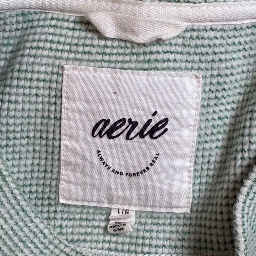 Aerie Women's L Green Oversized Waffle Knit Sweatshirt Crewneck Thermal Slouchy - Picture 4 of 7